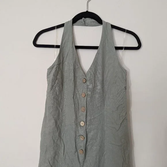 Gentle Sage Green Linen Halter Jumpsuit - size 5 / small - Picture 3 of 9